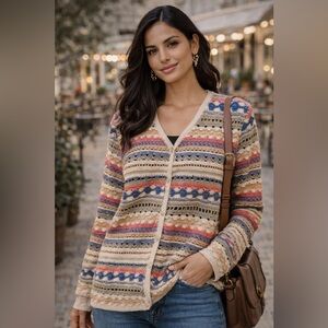 Vintage Crochet Knit Fair Isle Cardigan
